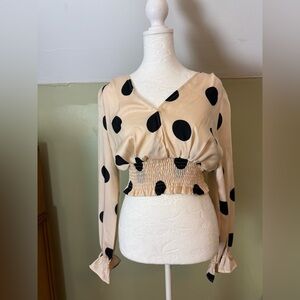 Nasty Gal Cropped Puffed Sleeve Polka Dot Satiny Blouse